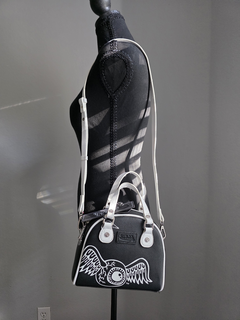 NWT Von Dutch Black & White Mini Bowling Crossbody Bag Y2K Retro Retro